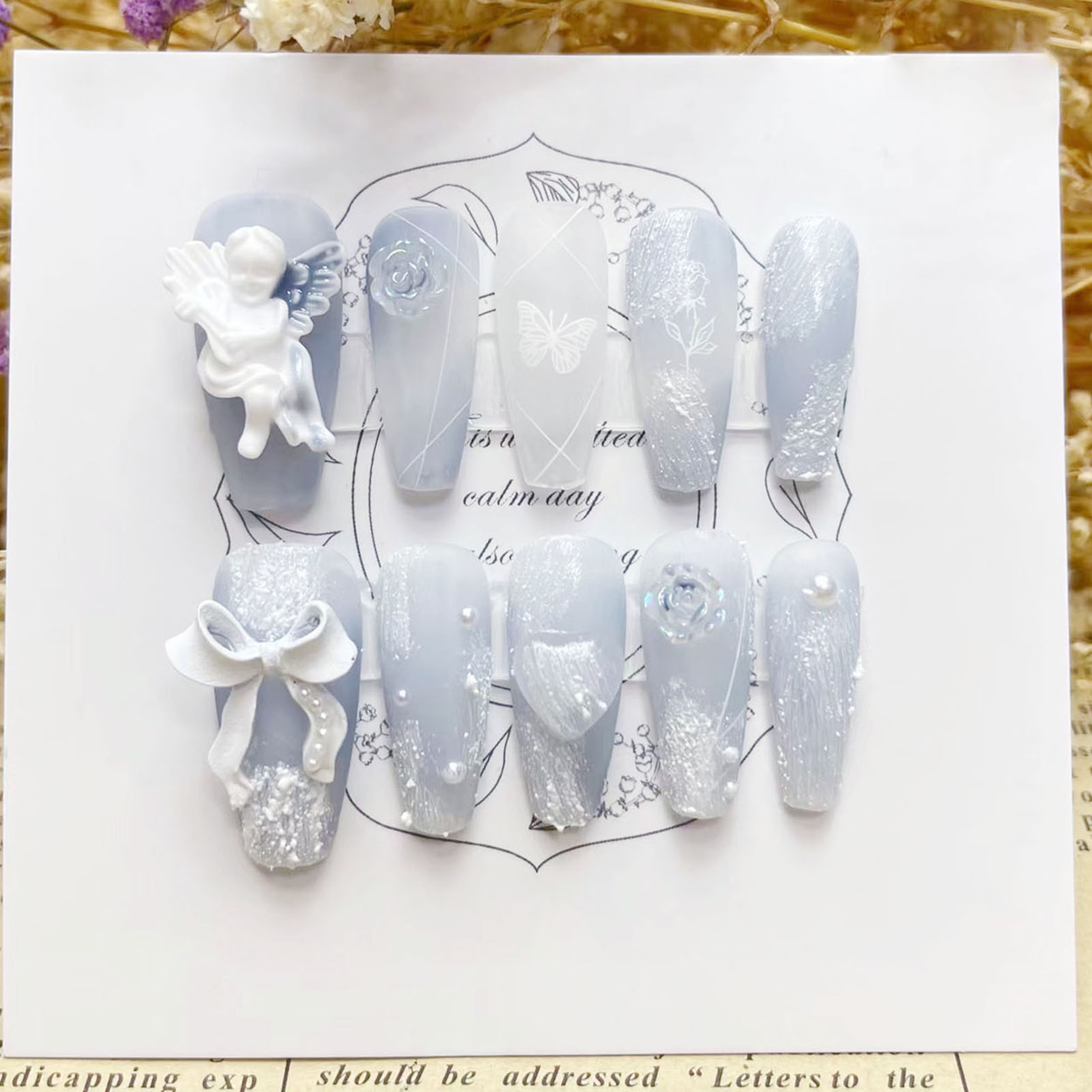 Resin Art Flowers - 3D tynk anioł sztuczne paznokcie błyszcząca