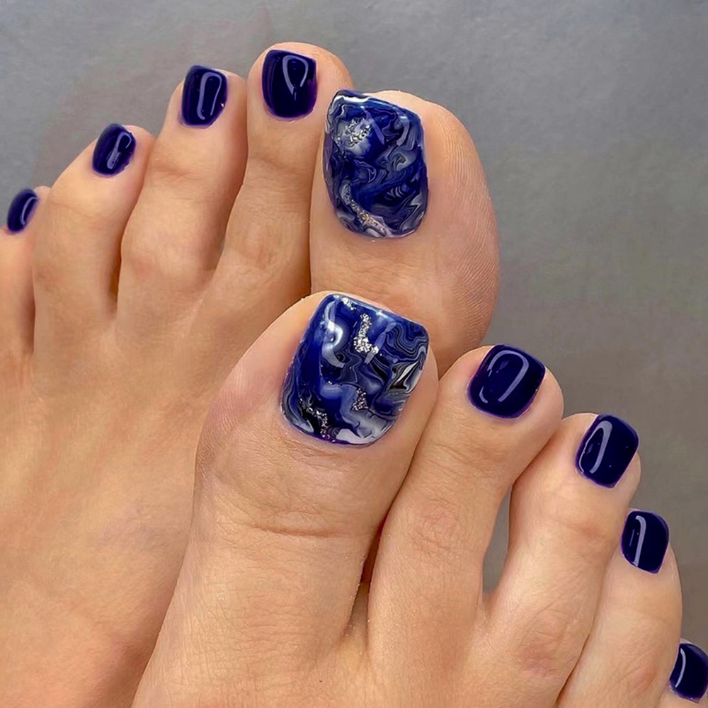 Resin Art Glitter - 24 szt. Błyszczące niebieskie sztuczne paznokcie