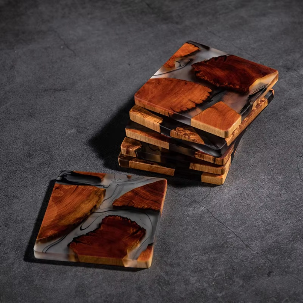 Resin Art Coasters - Podstawki z żywicy drewnianej Kwadratowa poduszka