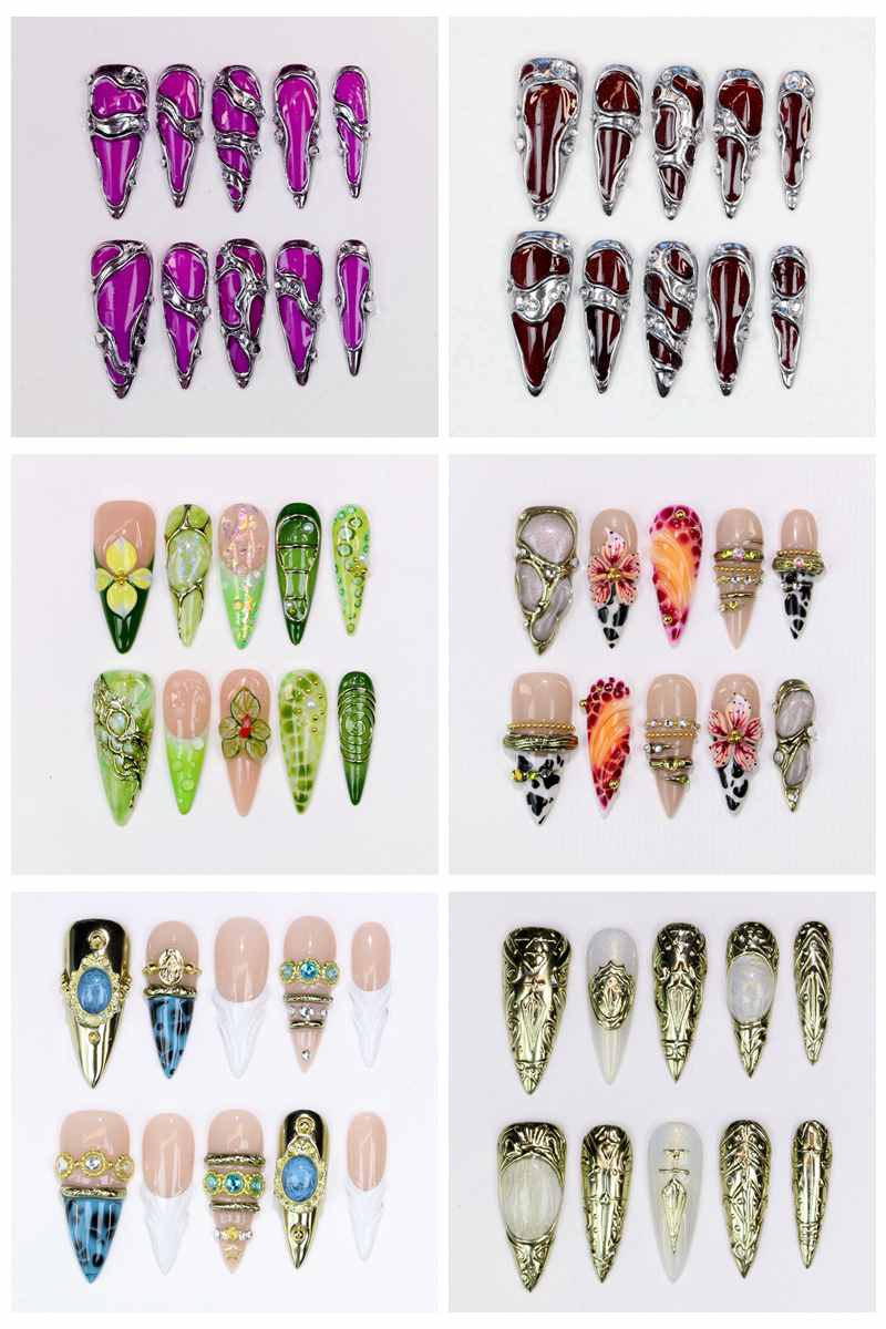 Resin Art Flowers - 10 szt. Długie sztuczne paznokcie typu