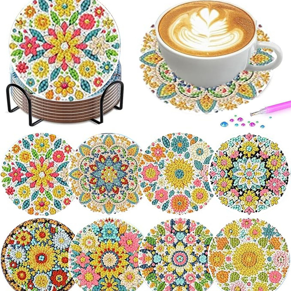 Resin Art Coasters - 8-częściowy zestaw/zestaw podkładek do malowania diamentami,