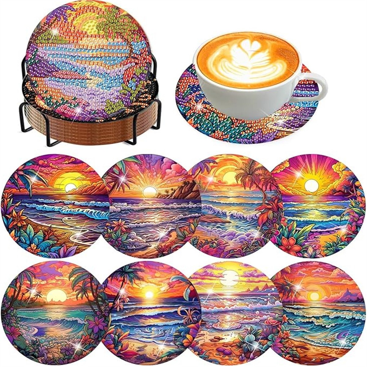 Resin Art Coasters - 8 sztuk/zestaw diamentowych podkładek pod kubki